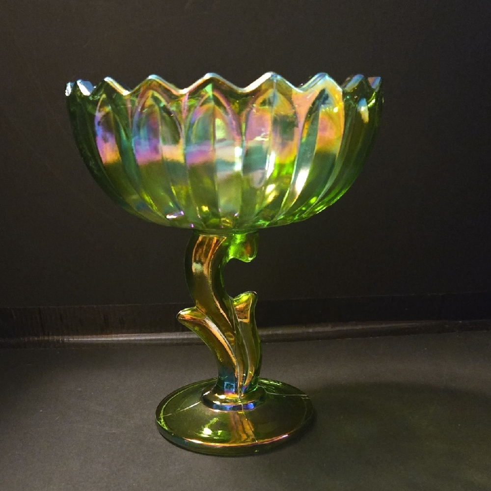 Iridescent Green Glass Art Bowl